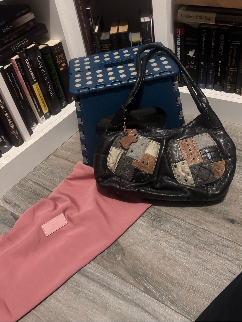 RADLEY LONDON Black Leather Shoulder Bag with Patchwork Accents
